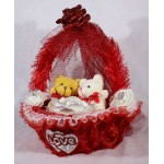 Beautiful Red Decorated Basket with Love Couple Teddy Bears